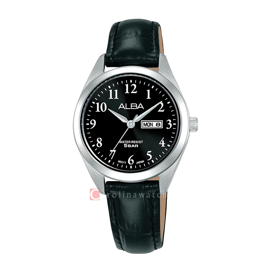 Jam Tangan ALBA AN8129X1 Women Black Dial Black Leather Strap