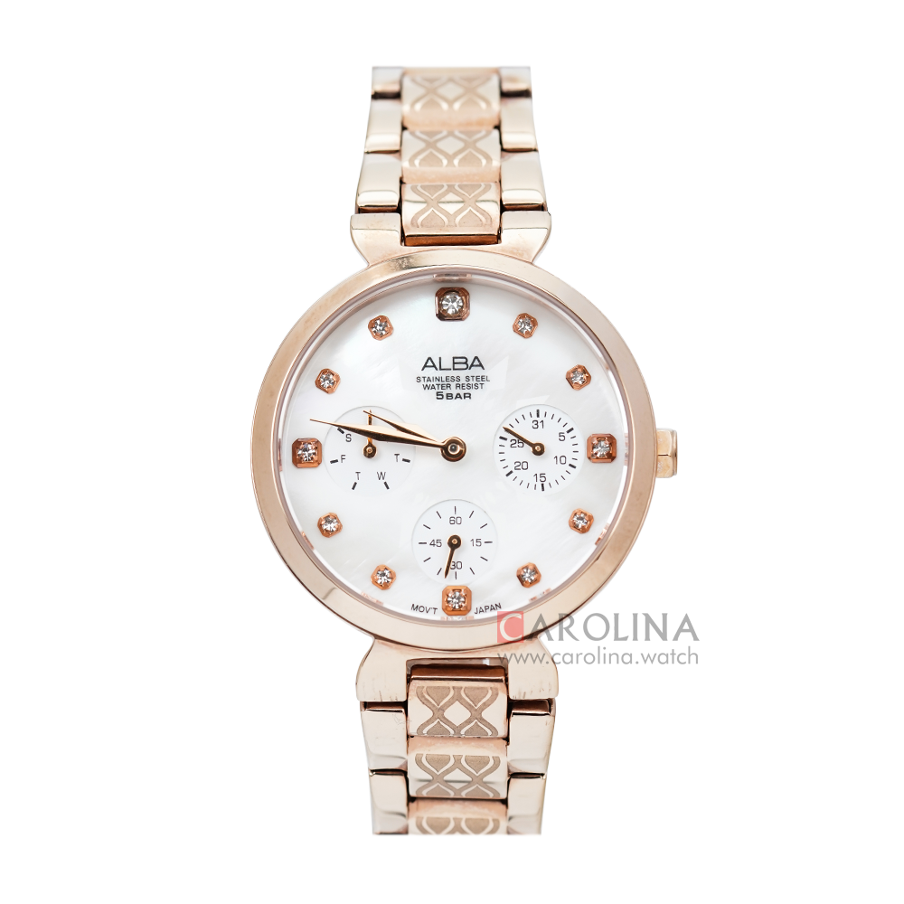 Jam Tangan ALBA Fashion AP6530X1 Women White Mother Of Pearl Dial Rose Gold Stainless Steel Strap