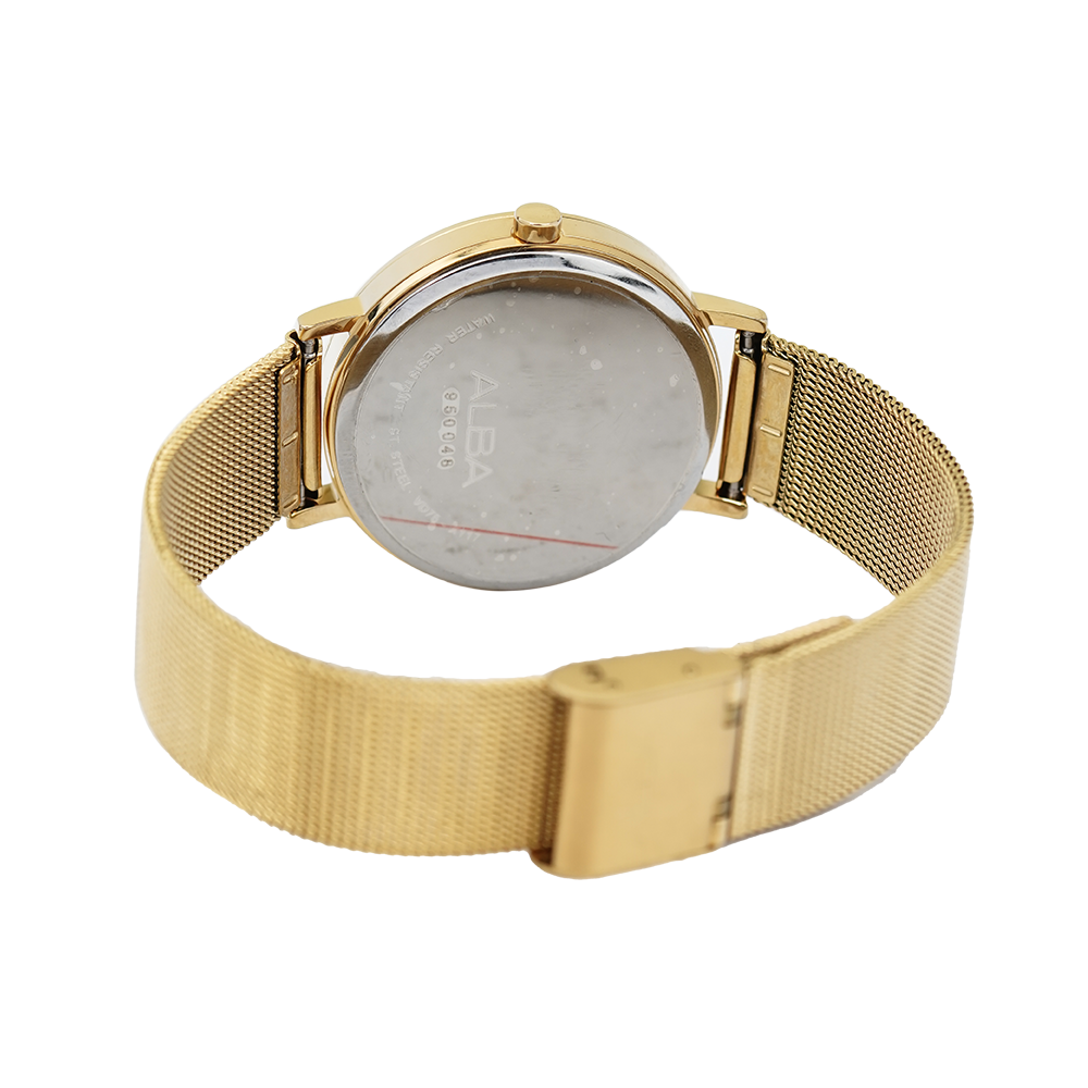 Jam Tangan ALBA AP6596X1 Women Silver Patterned Dial Gold Mesh Stainless Steel Strap