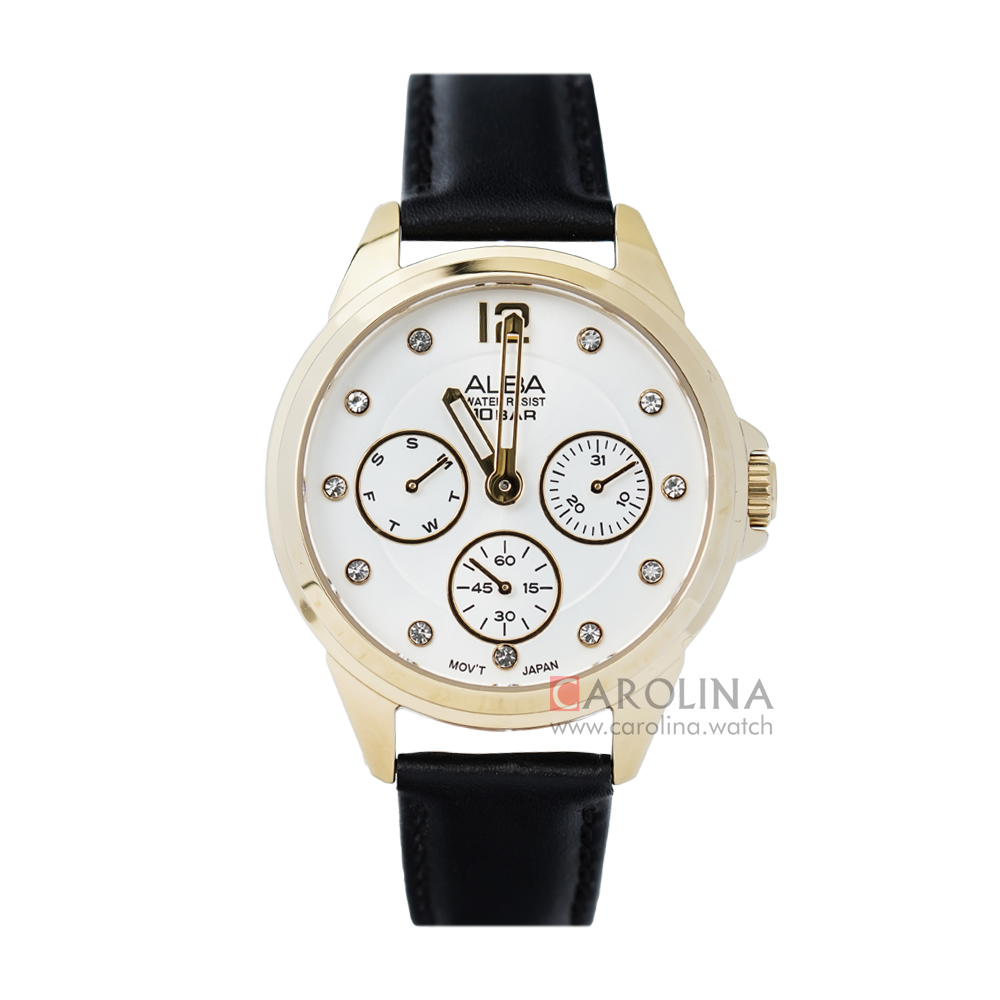 Jam Tangan Alba Active AP6638X1 Women White Dial Black Leather Strap