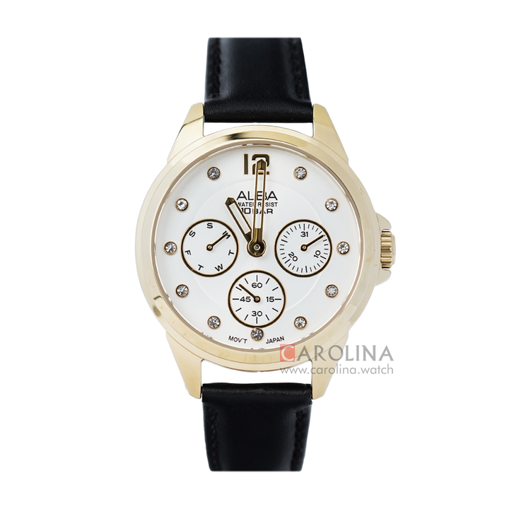 Jam Tangan Alba Active AP6638X1 Women White Dial Black Leather Strap