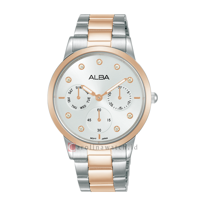 Jam Tangan ALBA AP6724X1 Chronograph Women Silver Dial Dual Tone Stainless Steel Strap