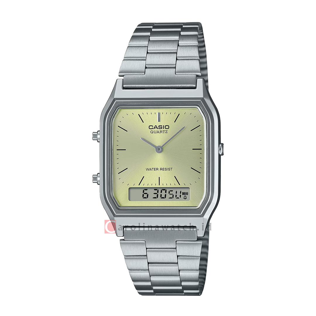 Jam Tangan Casio General AQ-230A-9AMQY Unisex Digital Analog Dial Stainless Steel Band