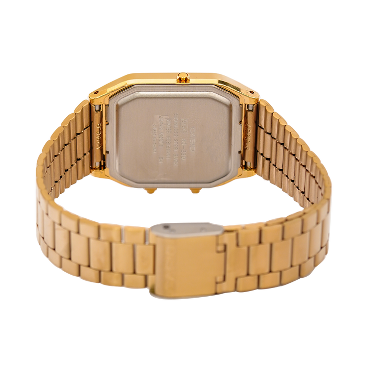 Jam Tangan Casio General AQ-230GA-9B Unisex Gold Digital Analog Dial Gold Stainless Steel Strap