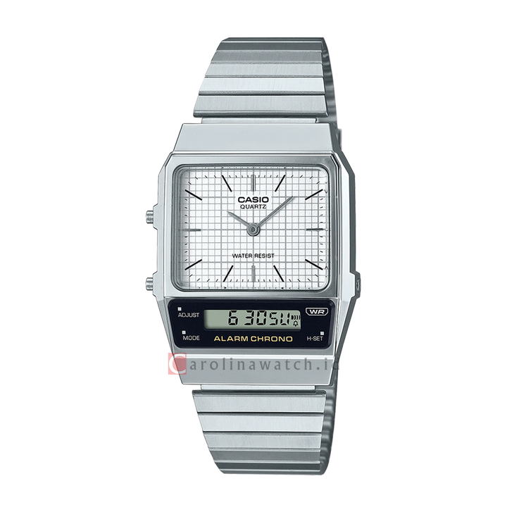 Jam Tangan Casio Vintage AQ-800E-7A Unisex White Analog Digital Dial Stainless Steel Band