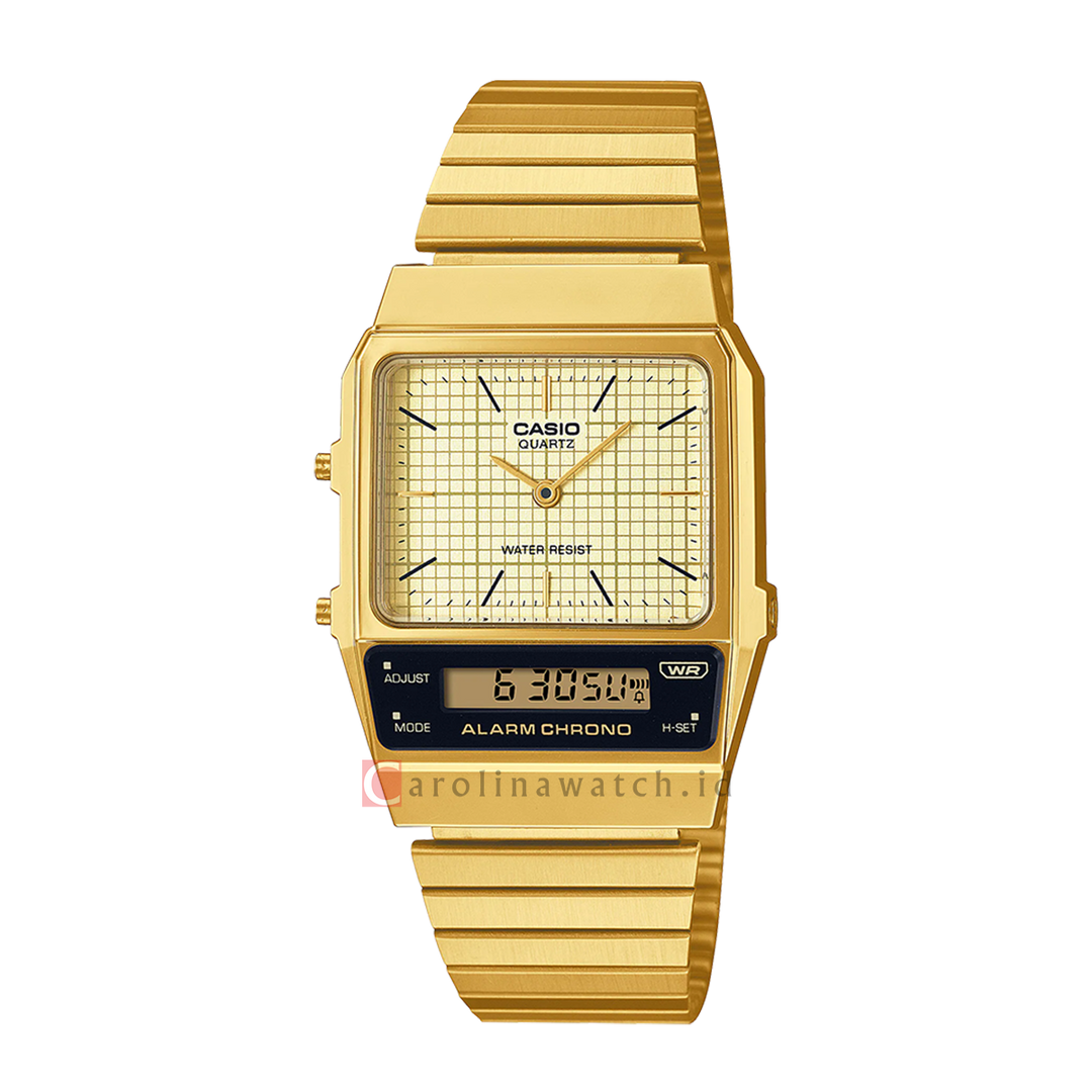 Jam Tangan Casio General AQ-800EG-9A Unisex Digital Analog Dial Gold Stainless Steel Band