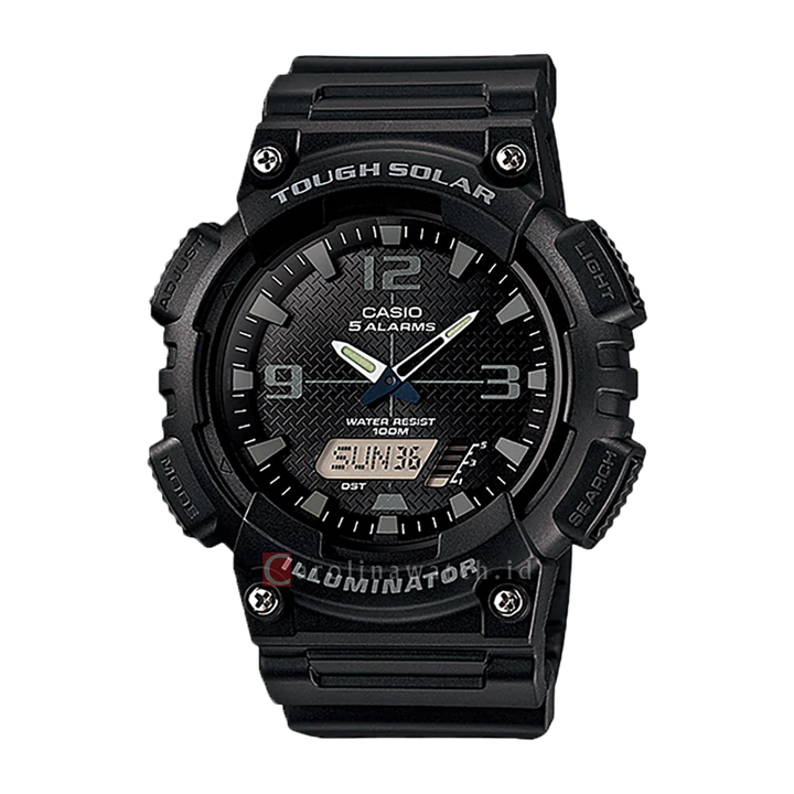 Jam Tangan Casio General AQ-S810W-1A2 Tough Solar Men Black Digital Analog Dial Black Resin Band