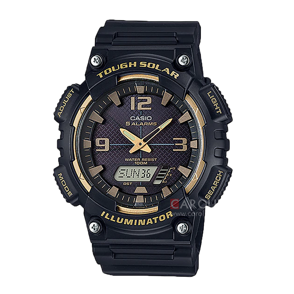 Jam Tangan Casio General AQ-S810W-1A3 Tough Solar Men Black Digital Analog Dial Black Resin Band