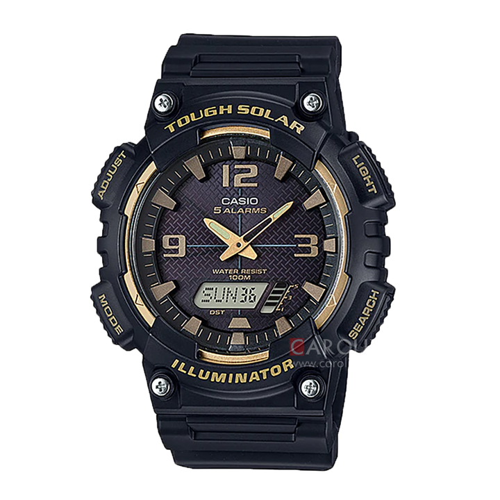 Jam Tangan Casio General AQ-S810W-1A3 Tough Solar Men Black Digital Analog Dial Black Resin Band