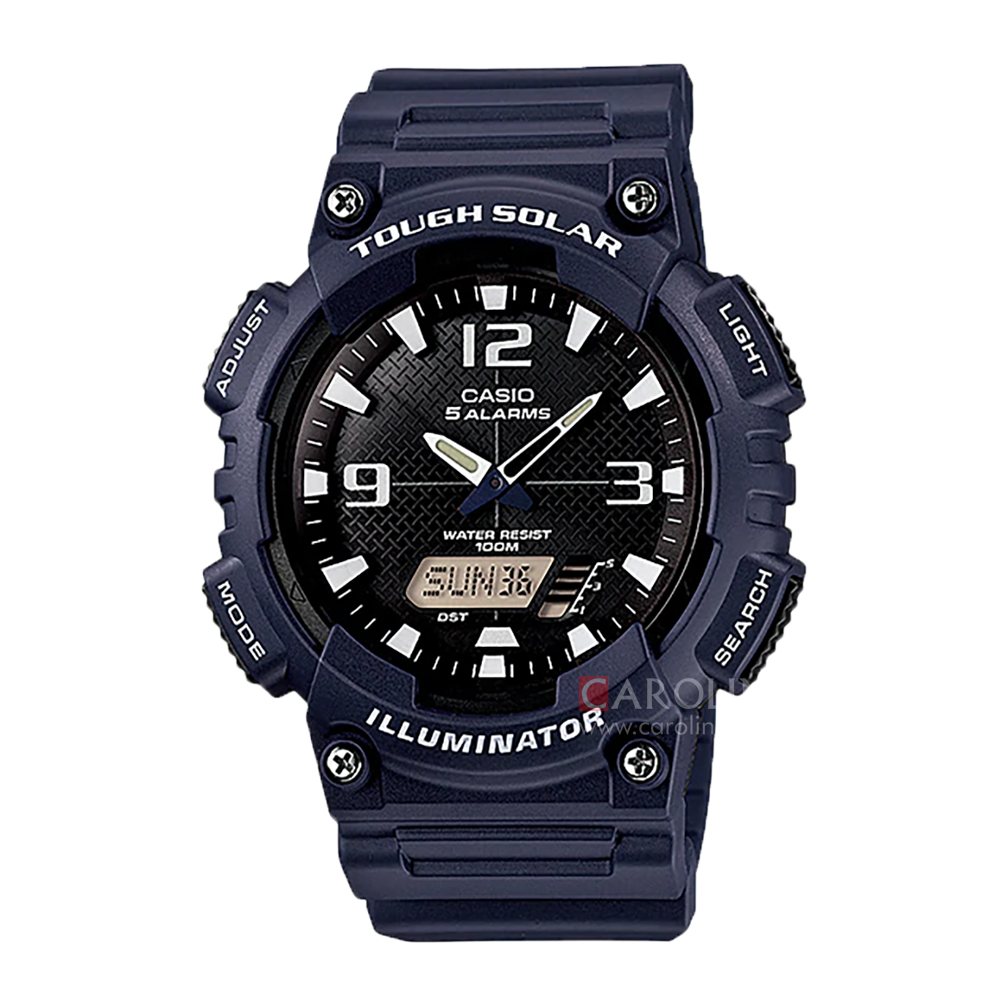 Jam Tangan Casio General AQ-S810W-2A2 Tough Solar Men Black Digital Analog Dial Navy Resin Band