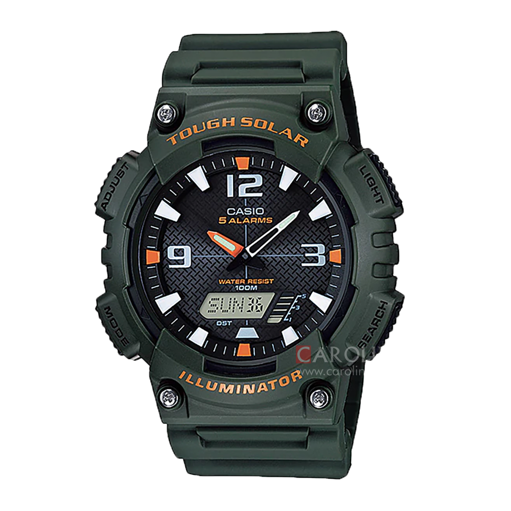 Jam Tangan Casio General AQ-S810W-3A Men Black Digital Analog Dial Green Resin Band