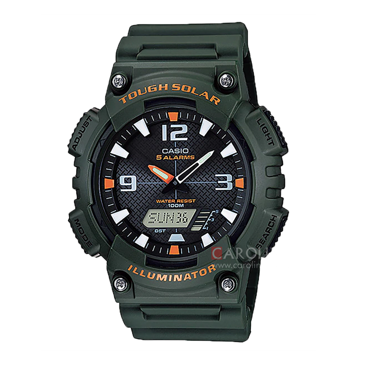 Jam Tangan Casio General AQ-S810W-3A Men Black Digital Analog Dial Green Resin Band