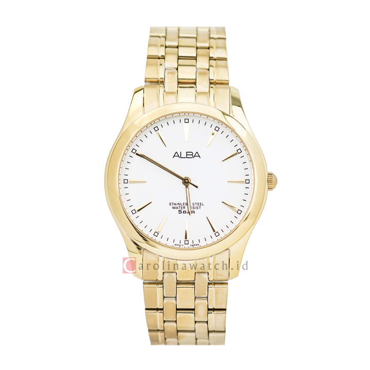 Jam Tangan Alba ARSY08X1 Men White Dial Gold Stainless Steel Strap