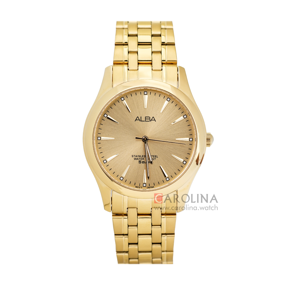 Jam Tangan Alba ARSY10X1 Men Gold Dial Gold Tone Stainless Steel Strap