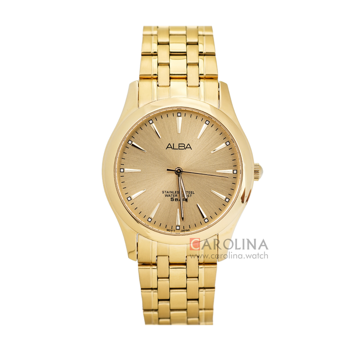 Jam Tangan Alba ARSY10X1 Men Gold Dial Gold Tone Stainless Steel Strap