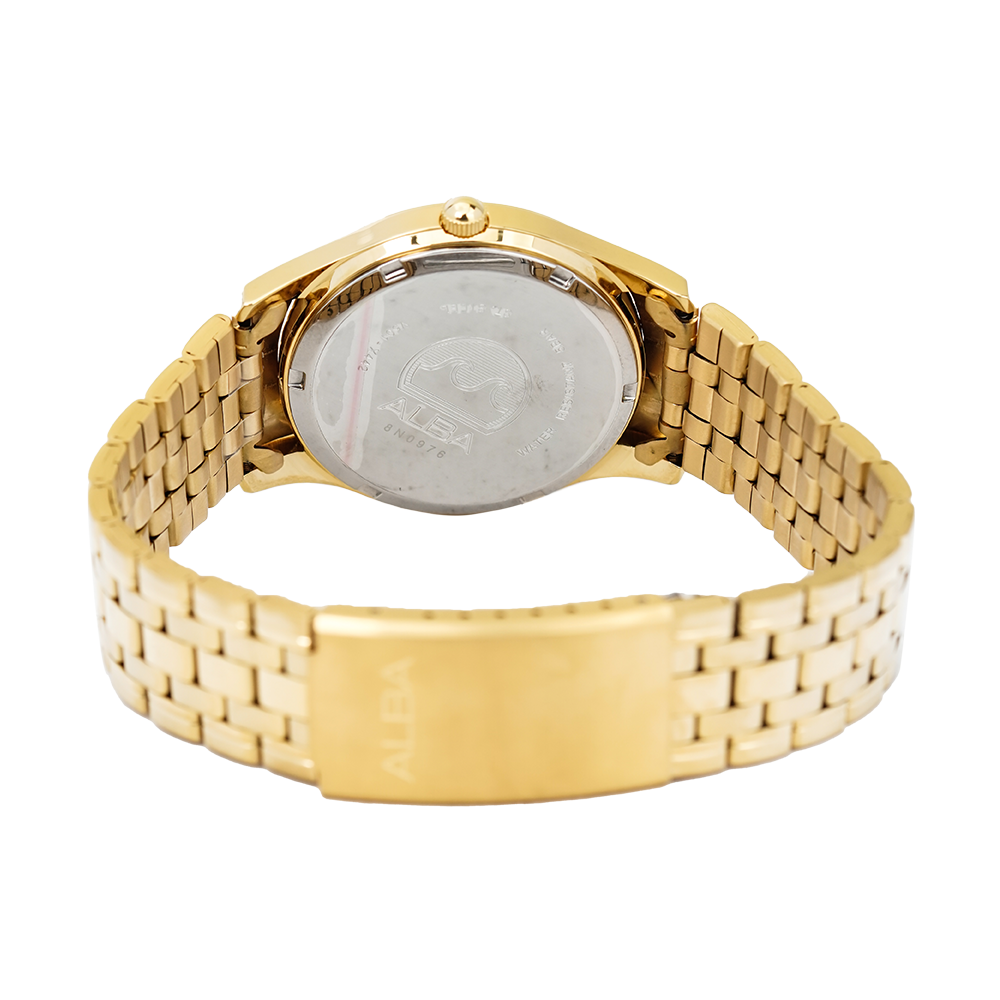 Jam Tangan Alba ARSY10X1 Men Gold Dial Gold Tone Stainless Steel Strap
