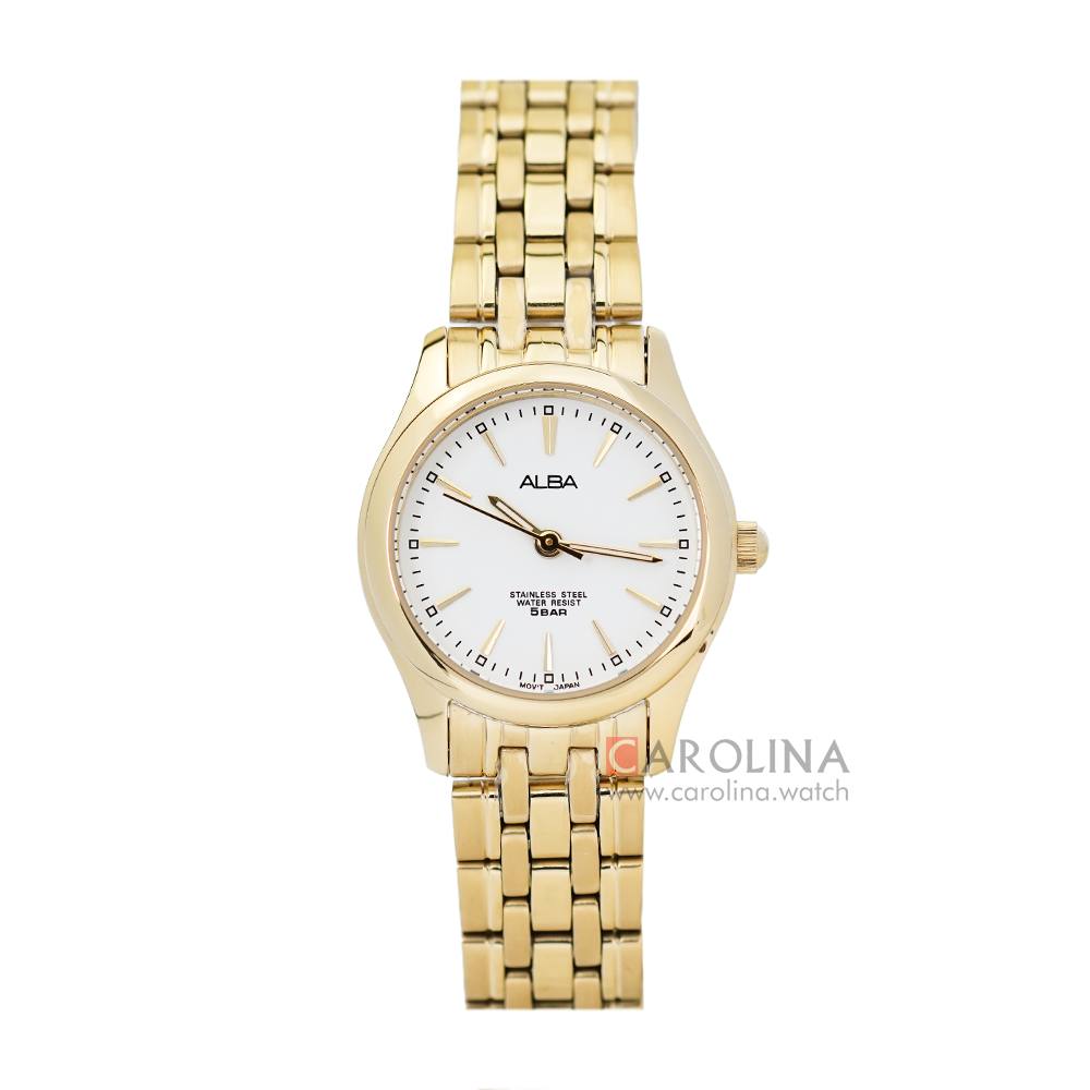 Jam Tangan Alba ARSY24X1 Men White Dial Gold Stainless Steel Strap