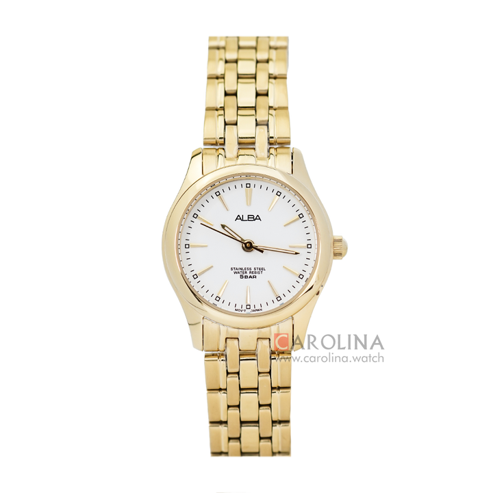 Jam Tangan Alba ARSY24X1 Men White Dial Gold Stainless Steel Strap