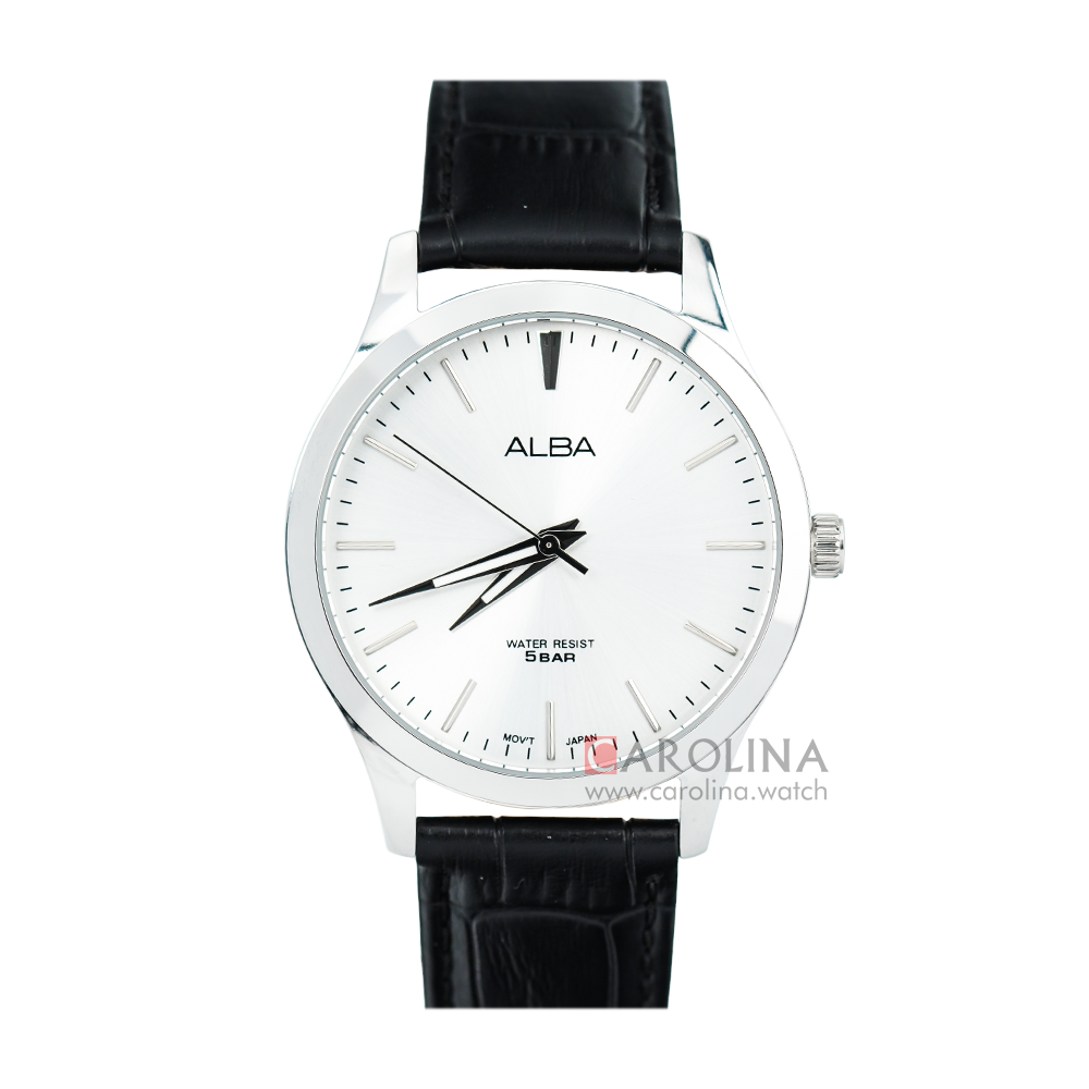 Jam Tangan Alba Prestige ARSZ03X1 Men Silver Dial Black Leather Strap