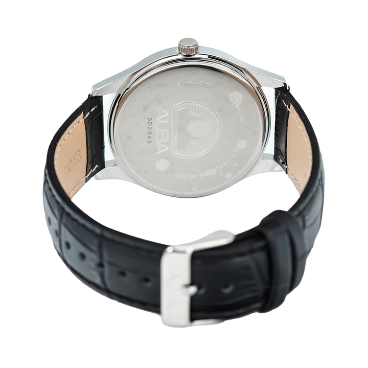 Jam Tangan Alba Prestige ARSZ03X1 Men Silver Dial Black Leather Strap