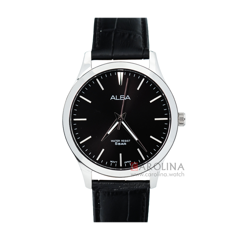 Jam Tangan Alba Prestige ARSZ05X1 Men Black Dial Black Leather Strap