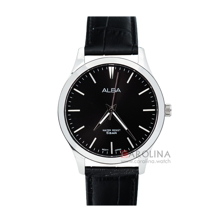 Jam Tangan Alba Prestige ARSZ05X1 Men Black Dial Black Leather Strap
