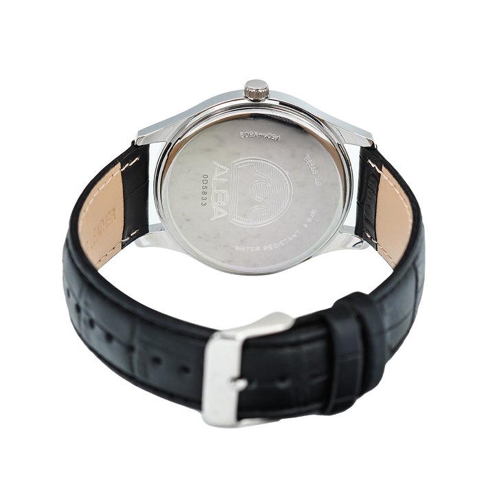 Jam Tangan Alba Prestige ARSZ05X1 Men Black Dial Black Leather Strap