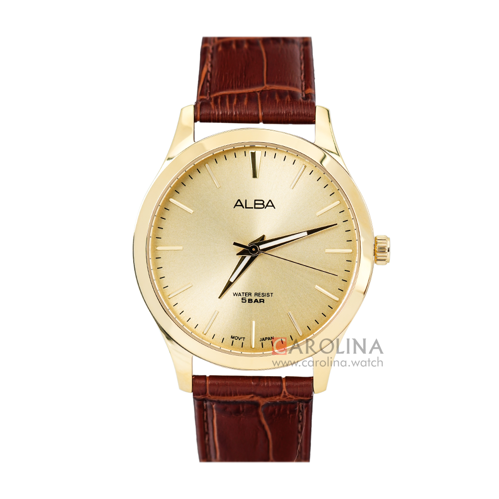 Jam Tangan Alba Prestige ARSZ06X1 Men Gold Dial Brown Leather Strap