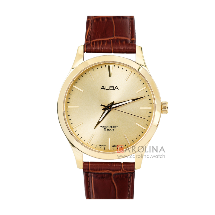 Jam Tangan Alba Prestige ARSZ06X1 Men Gold Dial Brown Leather Strap