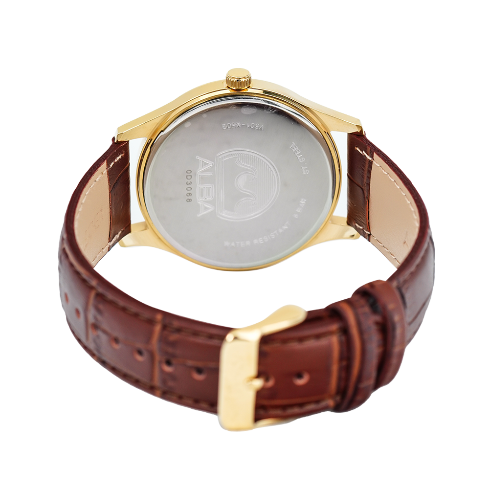 Jam Tangan Alba Prestige ARSZ06X1 Men Gold Dial Brown Leather Strap