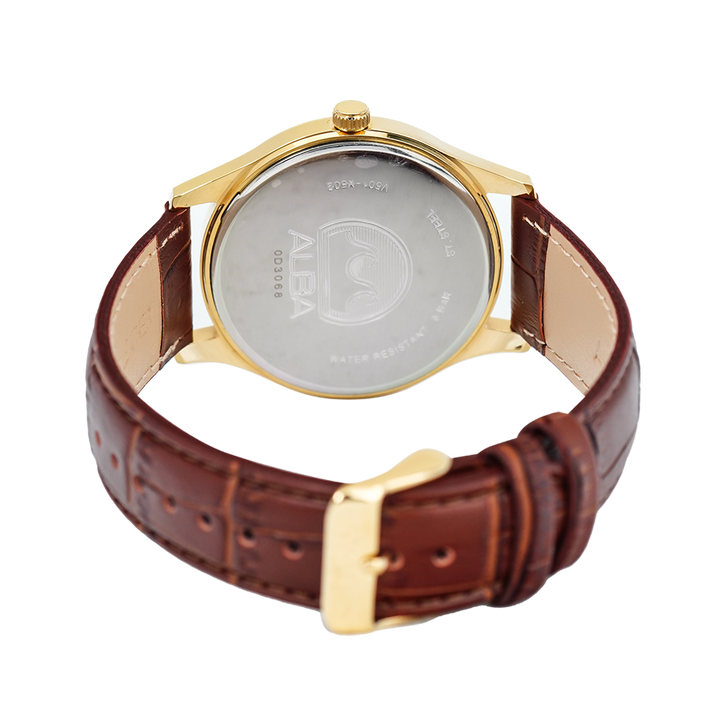Jam Tangan Alba Prestige ARSZ06X1 Men Gold Dial Brown Leather Strap