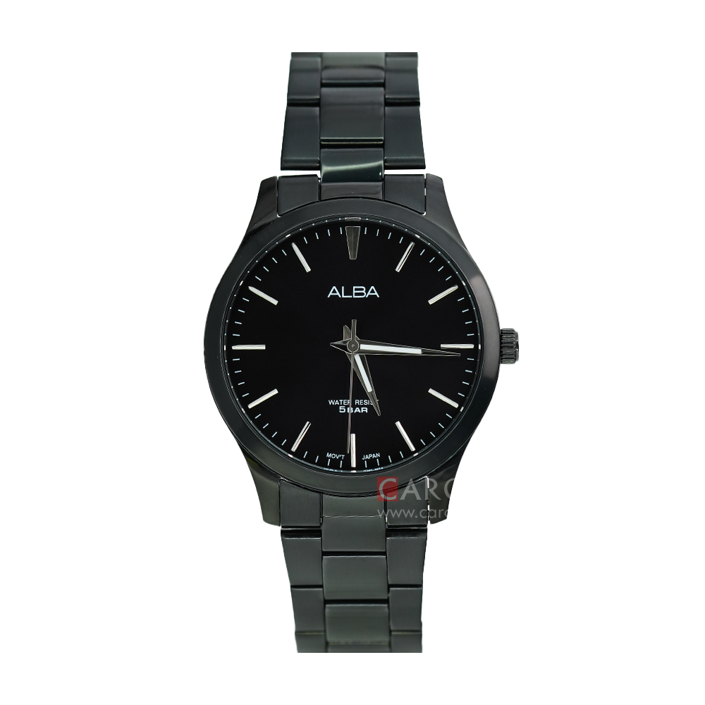 Jam Tangan Alba Prestige ARSZ19X1 Men Black Dial Black Stainless Steel Strap