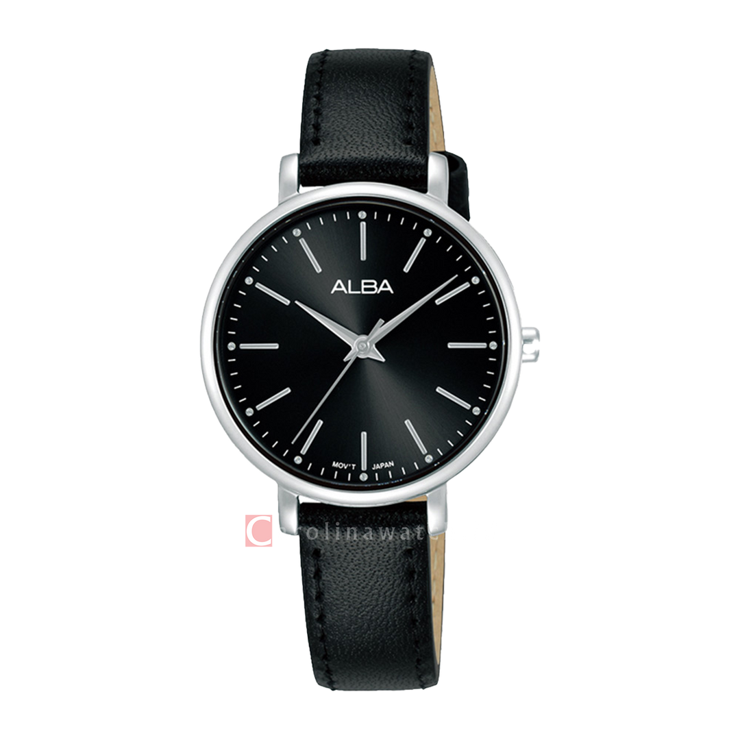 Jam Tangan ALBA Fashion ARX099X1 Women Black Dial Black Leather Strap
