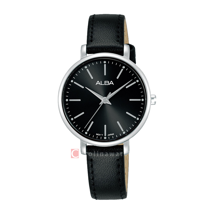 Jam Tangan ALBA Fashion ARX099X1 Women Black Dial Black Leather Strap