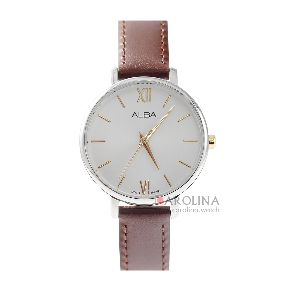 Jam Tangan Alba ARX101X1 Women Silver Dial Brown Leather Strap