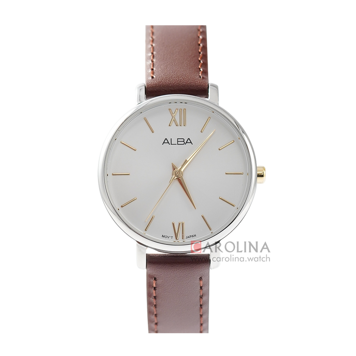 Jam Tangan Alba ARX101X1 Women Silver Dial Brown Leather Strap