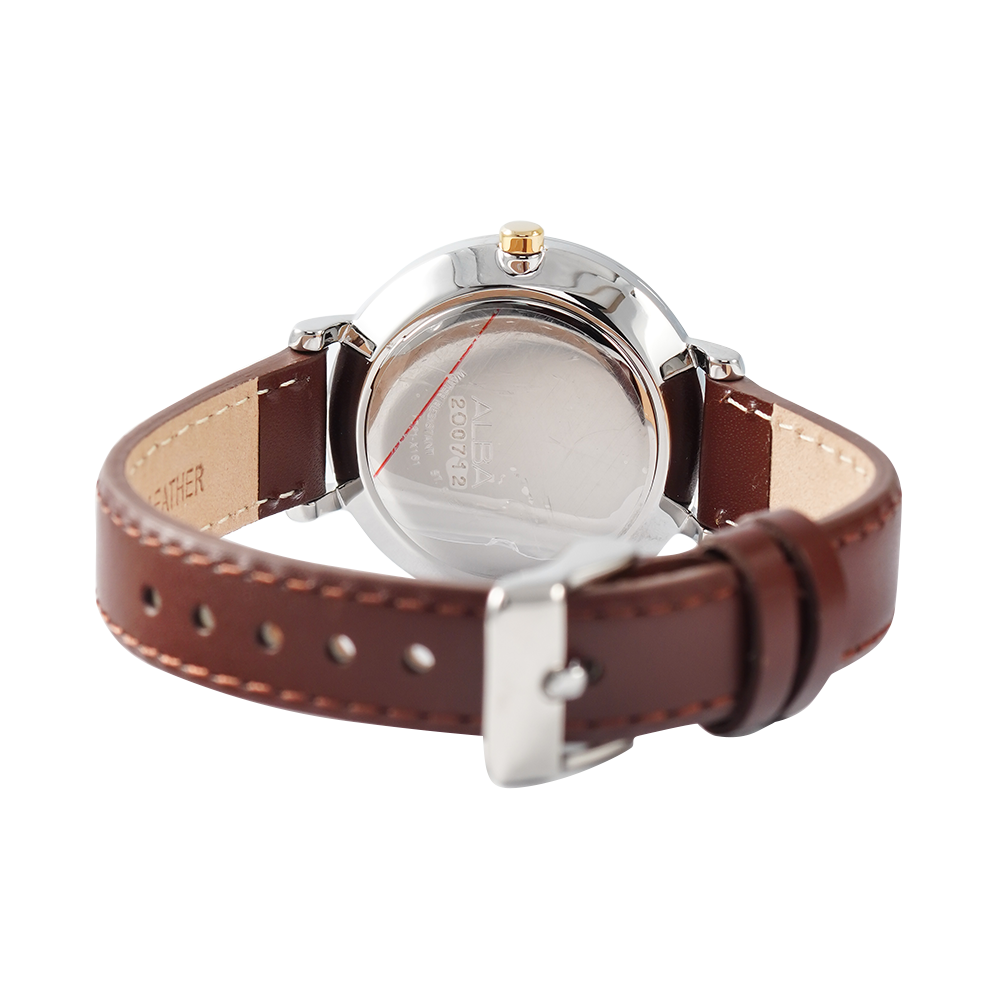 Jam Tangan Alba ARX101X1 Women Silver Dial Brown Leather Strap