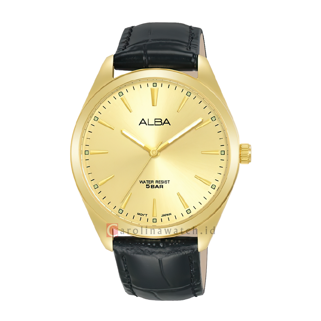 Jam Tangan ALBA ARX122X1 Men Gold Dial Black Leather Strap