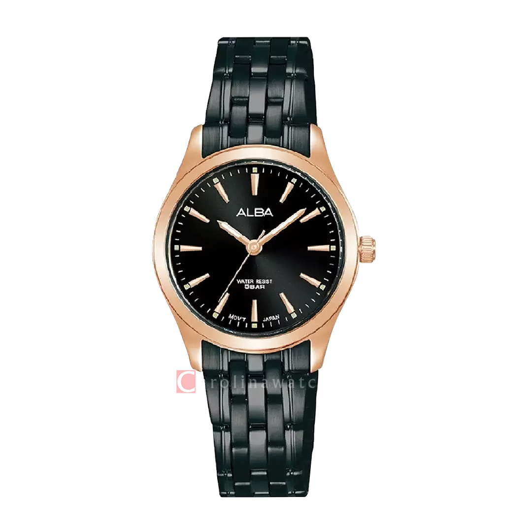 Jam Tangan ALBA ARX126X1 Women Black Dial Black Stainless Steel Strap