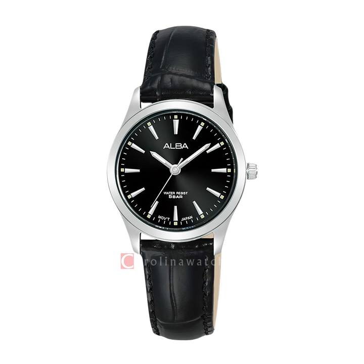 Jam Tangan ALBA ARX139X1 Women Black Dial Black Leather Strap