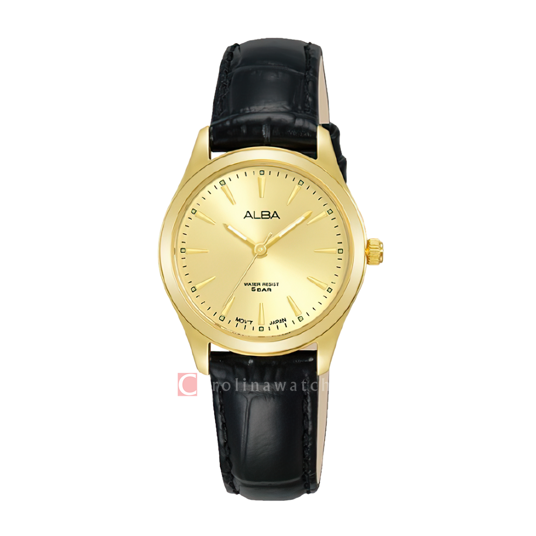 Jam Tangan ALBA ARX140X1 Women Gold Dial Black Leather Strap