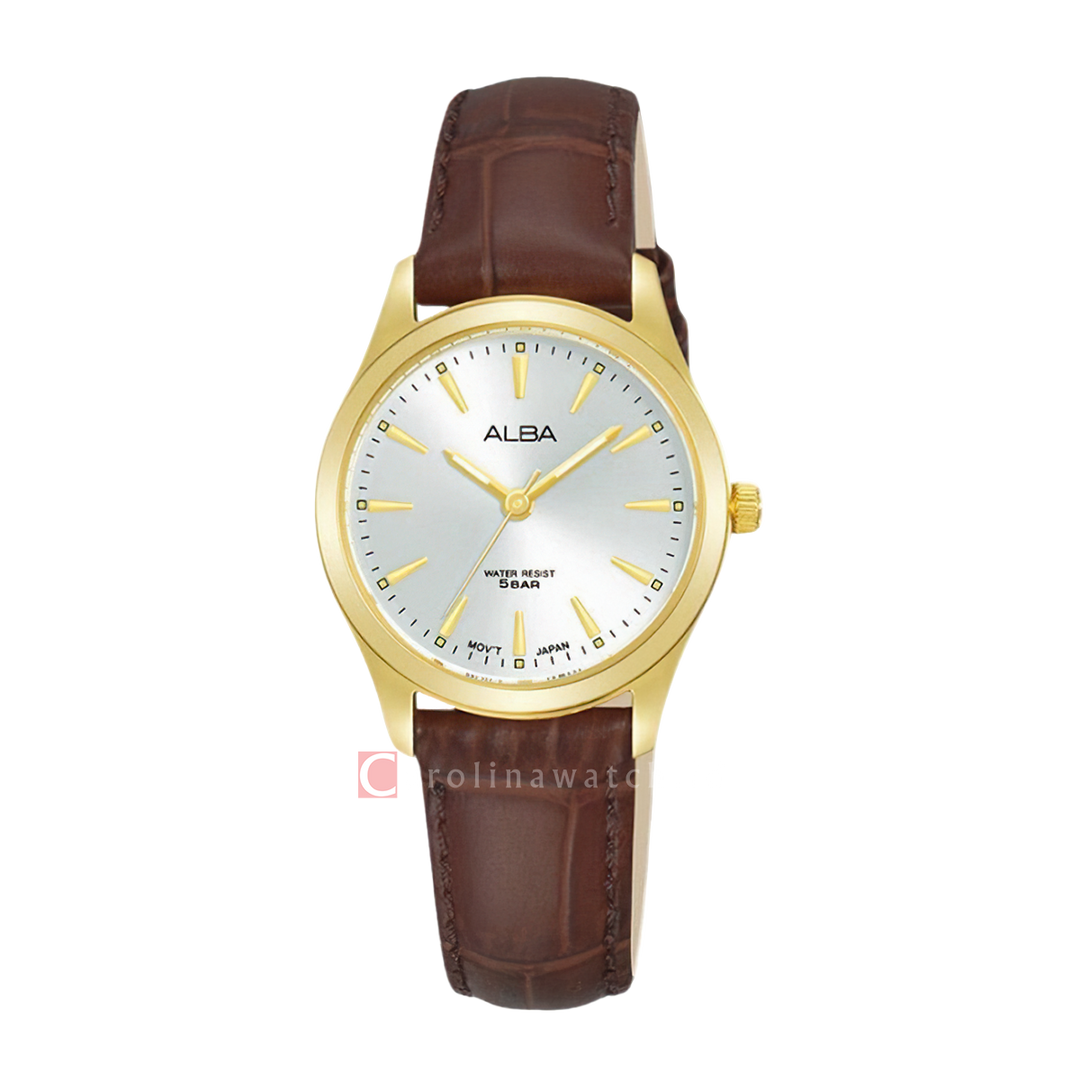 Jam Tangan ALBA ARX142X1 Women Silver Dial Brown Leather Strap