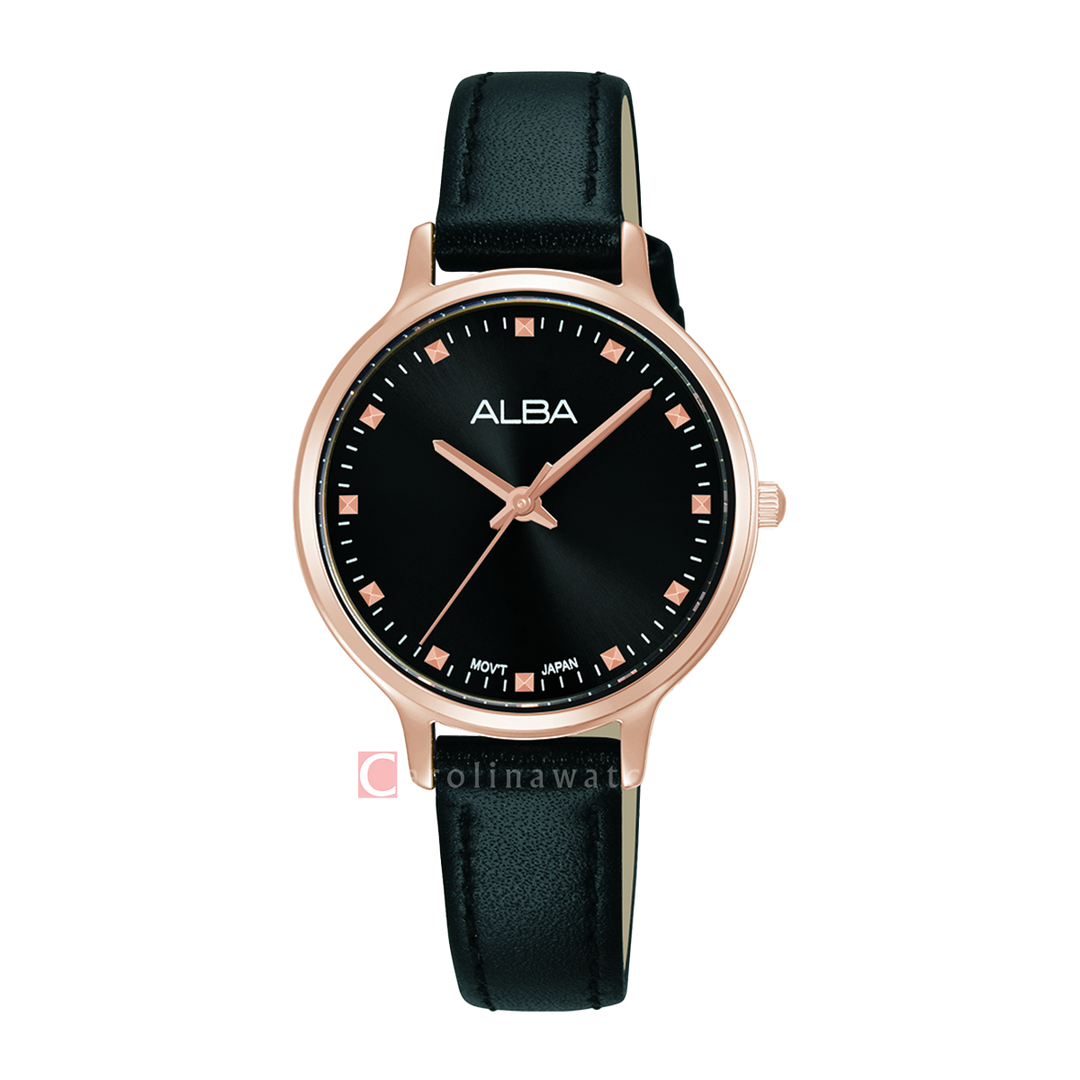 Jam Tangan ALBA Fashion ARX152X1 Women Black Dial Black Leather Strap