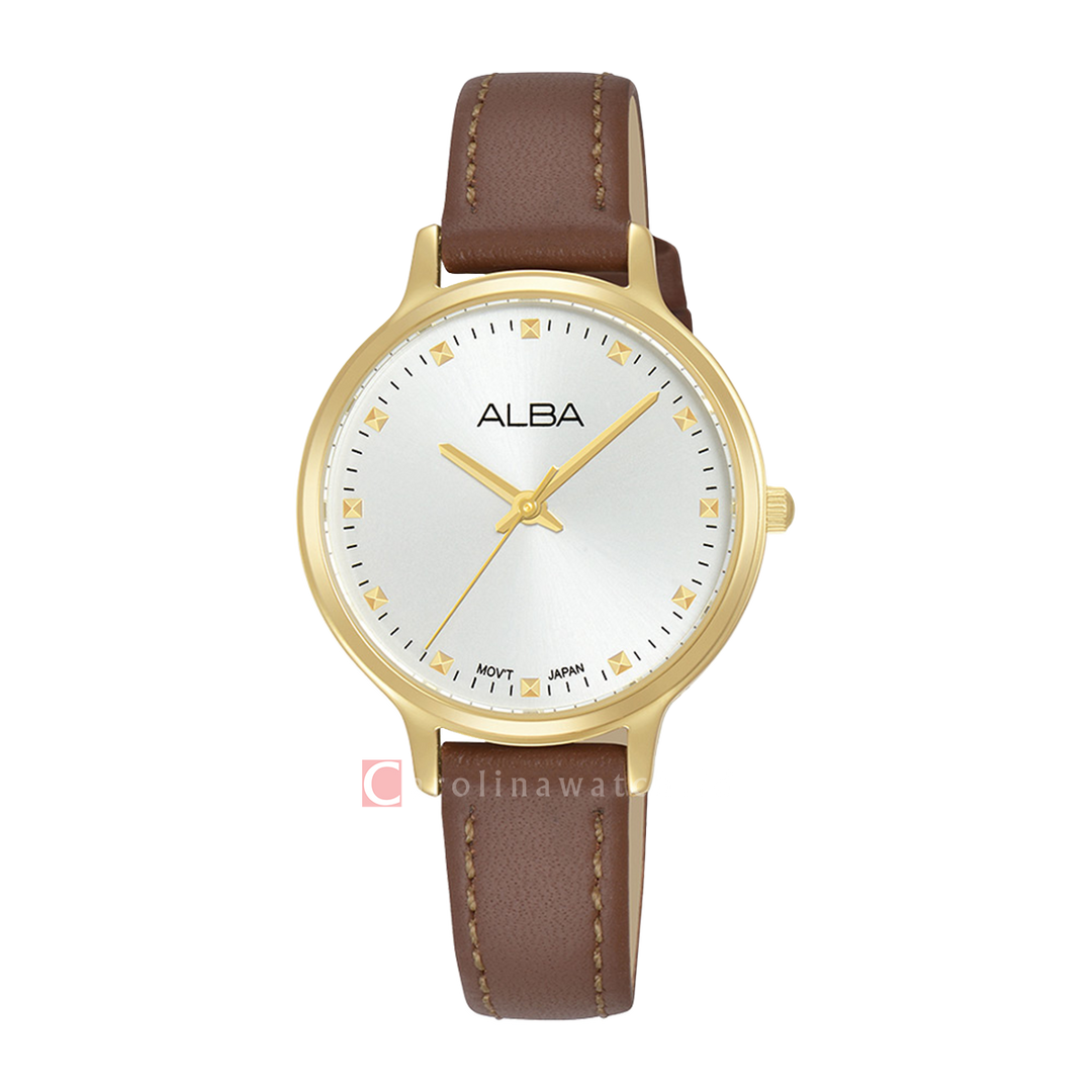 Jam Tangan ALBA Fashion ARX154X1 Women Silver Dial Brown Leather Strap