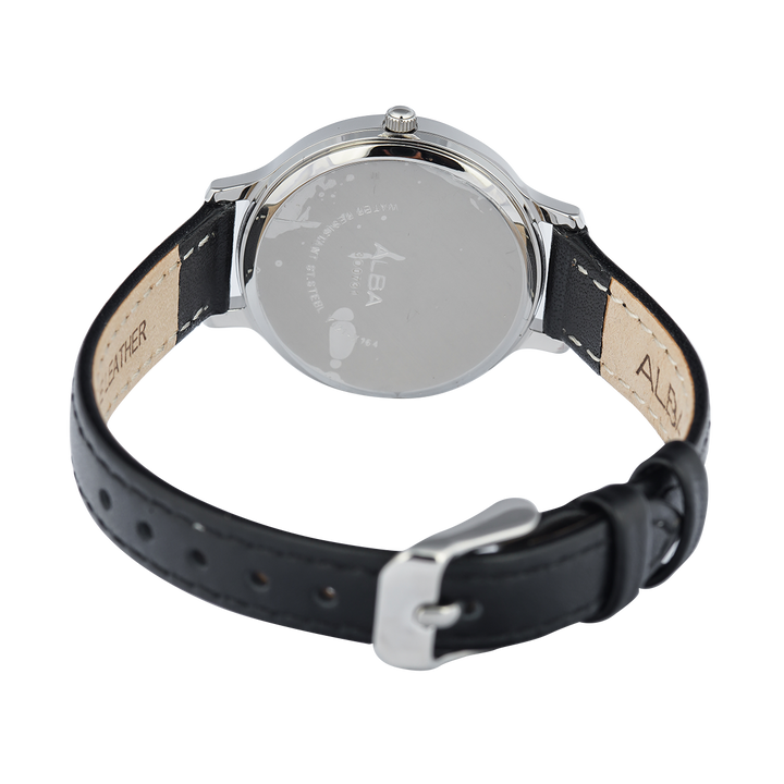 Jam Tangan ALBA Fashion ARX155X1 Women Silver Dial Black Leather Strap