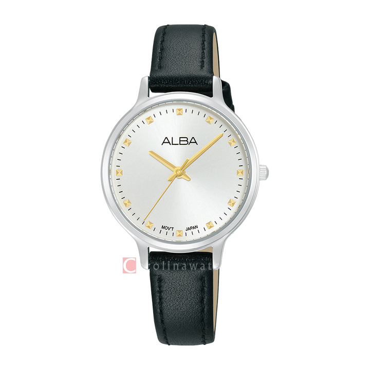 Jam Tangan ALBA Fashion ARX155X1 Women Silver Dial Black Leather Strap
