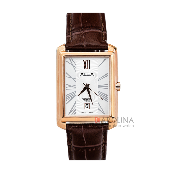 Jam Tangan Alba Fashion AS9B60X1 Women Silver Dial Brown Leather Strap