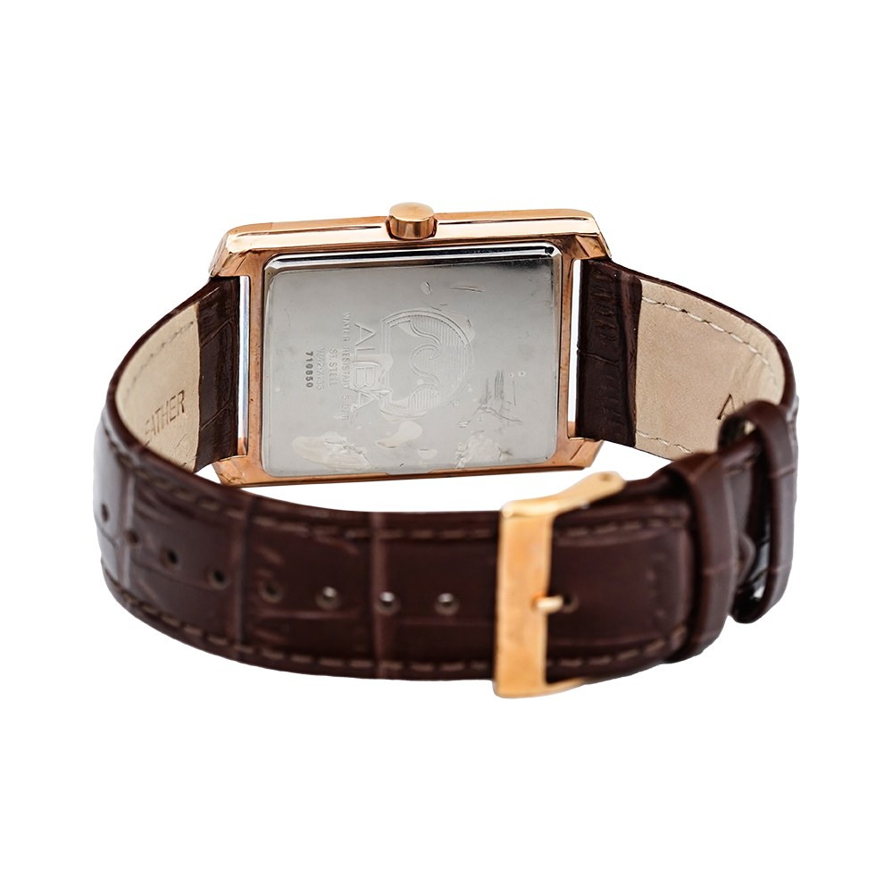 Jam Tangan Alba Fashion AS9B60X1 Women Silver Dial Brown Leather Strap