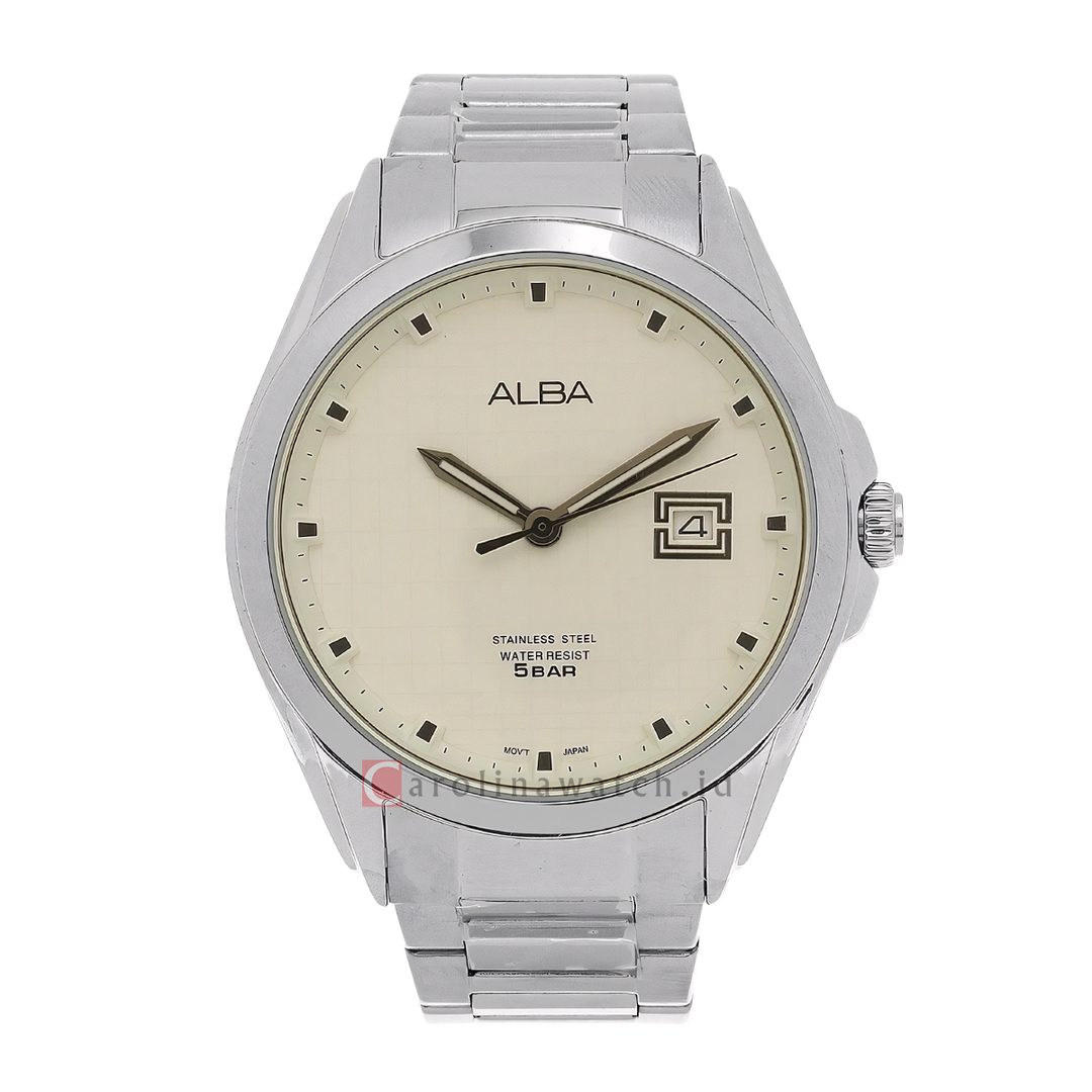 Jam Tangan Alba Prestige AS9C81X1 Men Cream Dial Stainless Steel Strap