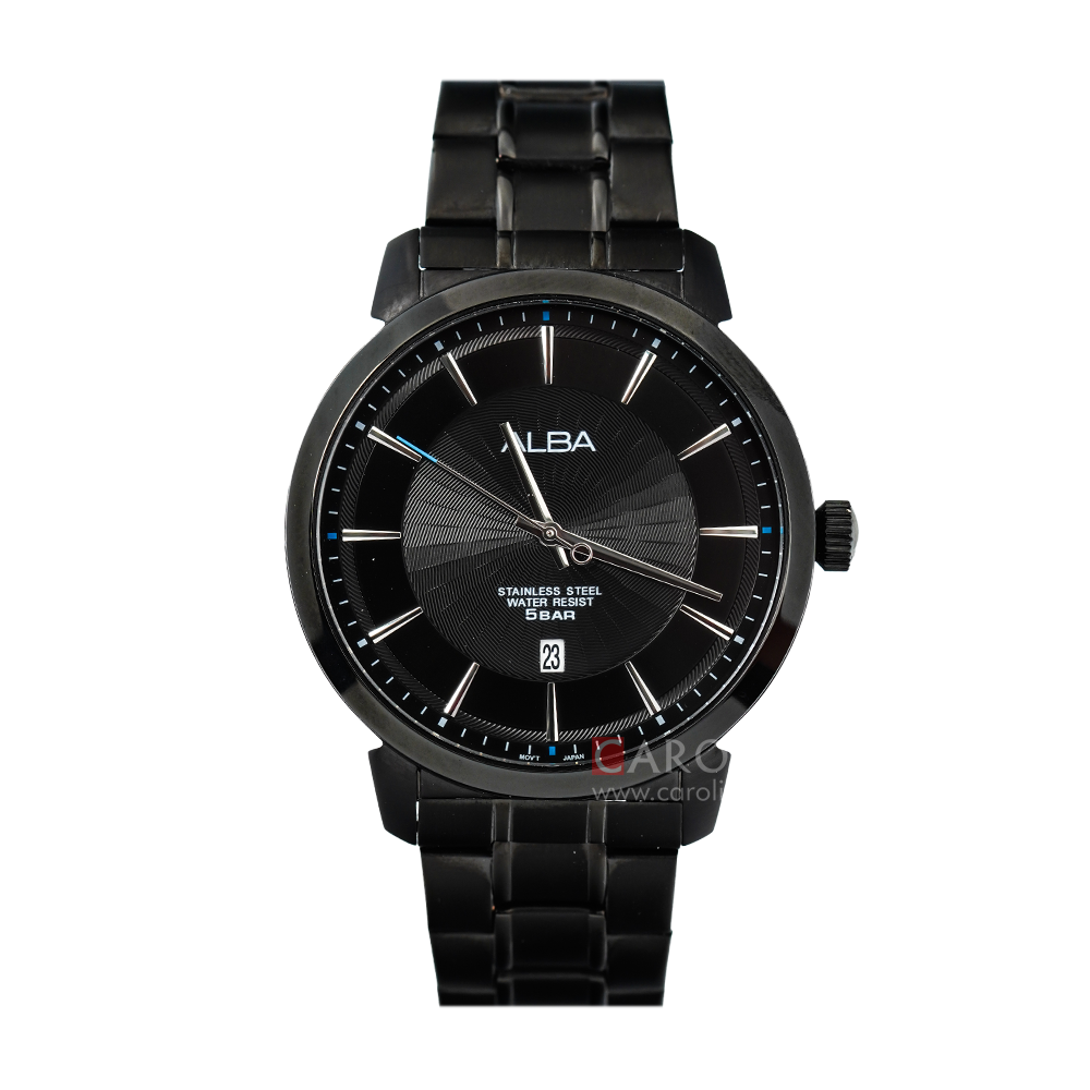 Jam Tangan Alba Prestige AS9E57X1 Men Black Dial Black Stainless Steel Strap